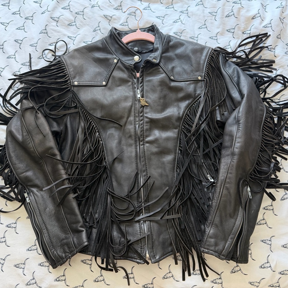 Harley-Davidson Black Leather Fringe Motorcycle Jacket